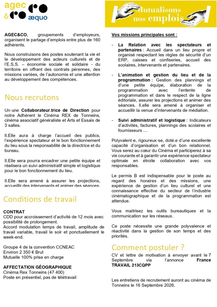 Collaborateur de direction cinéma